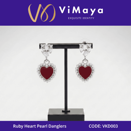 RUBY HEART PEARLS DANGLERS