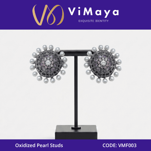 OXIDIZED PEARL STUDS