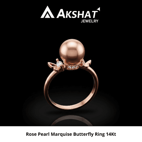 ROSE PEARL MARQUISE BUTTERFLY RING 14KT