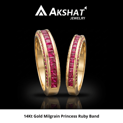 14KT GOLD MILGRAIN PRINCESS RUBY BAND