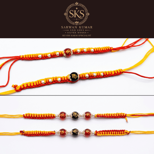 SINGLE BEAD OM & 3 MOTI OM SILK THREAD RAKHI