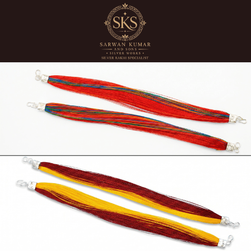 92 SILVER RAJWADI MOLI- RED & 92 SILVER RAJWADI MOLI-YELLOW MAROON RAKHI