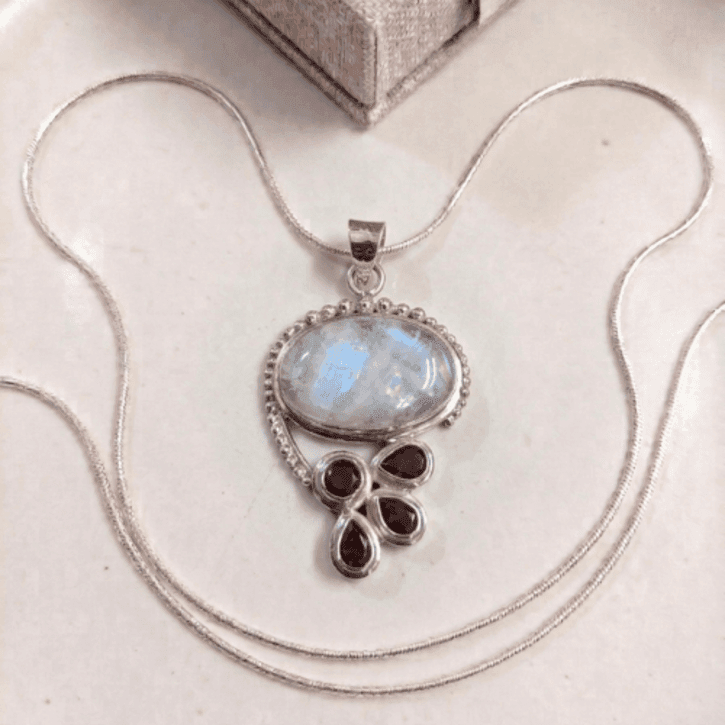MOONSTONE & GARNET SILVER PENDANT
