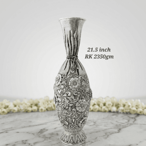 HANDCRAFTED 21.5" STERLING SILVER POTLI-STYLE VASE – CHITAI WORK