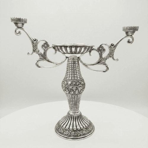 HANDCRAFTED 925 STERLING SILVER BRANCH CANDELABRA – TRADITIONAL CHITAI WORK CANDLE STAND