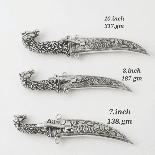 HANDCRAFTED 925 STERLING SILVER KHANJAR – TRADITIONAL CHITAI WORK DECORATIVE DAGGER