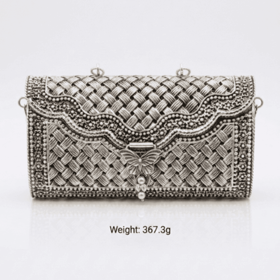 HANDCRAFTED 925 STERLING SILVER EVENING BAG – ANTIQUE CHITAI WORK PURSE