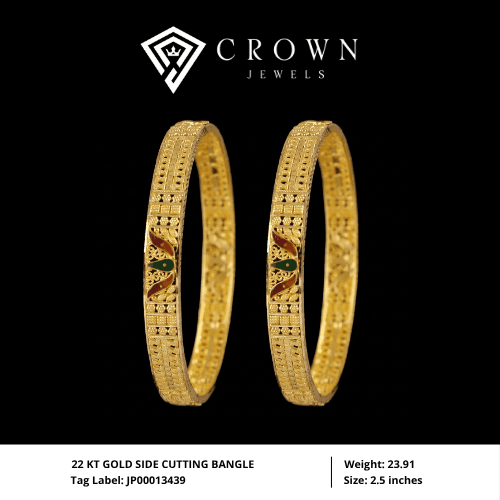22 KT GOLD SIDE CUTTING BANGLE
