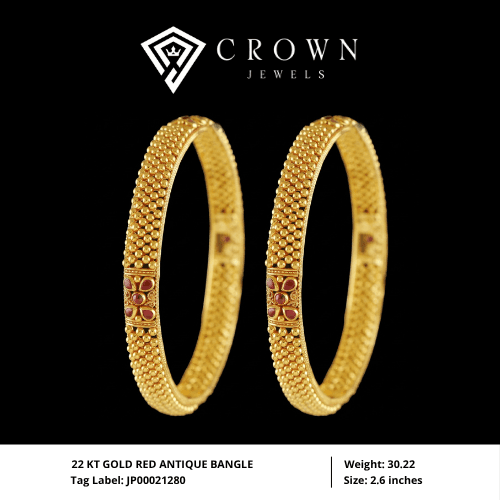 22 KT GOLD RED ANTIQUE BANGLE