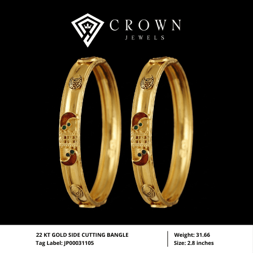 22 KT GOLD SIDE CUTTING BANGLE