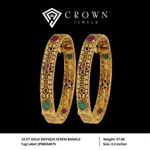 22 KT GOLD ANTIQUE SCREW BANGLE