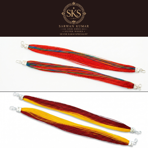 92 SILVER RAJWADI MOLI- RED & 92 SILVER RAJWADI MOLI-YELLOW MAROON RAKHI