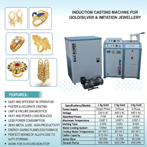 2 in 1 Induction Melting and Casting Machine for Gold and Silver with Chiller