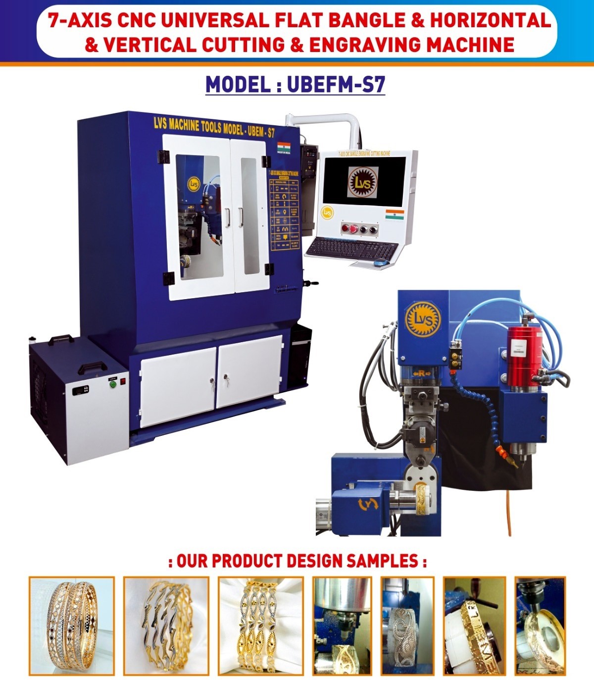 7 - Axis CNC Universal Flat Bangle & Horizontal & Vertical Cutting & Engraving Machine