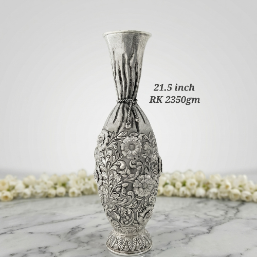 HANDCRAFTED 21.5" STERLING SILVER POTLI-STYLE VASE – CHITAI WORK