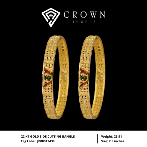 22 KT GOLD SIDE CUTTING BANGLE