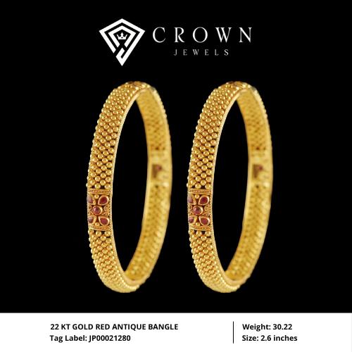 22 KT GOLD RED ANTIQUE BANGLE