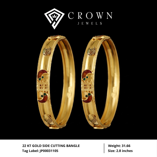 22 KT GOLD SIDE CUTTING BANGLE
