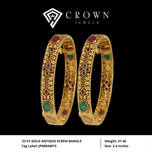 22 KT GOLD ANTIQUE SCREW BANGLE