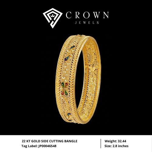 22 KT GOLD SIDE CUTTING BANGLE